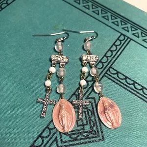 Vintage Assemblage Religious Medal Earrings
